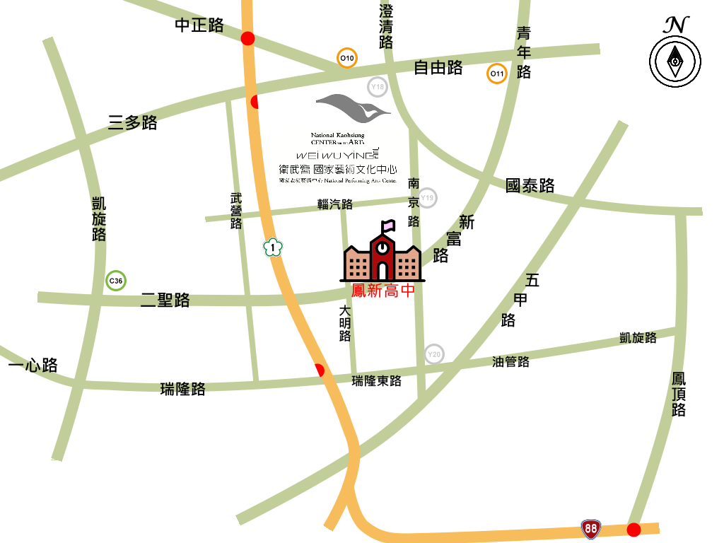 鳳新高中交通地圖